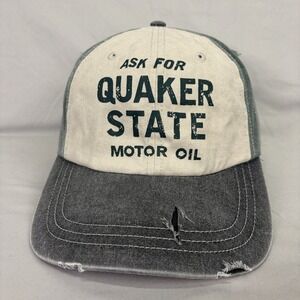 Quaker State Motor Oil Hat Vintage Style Mens OSFM Green Distressed Trucker